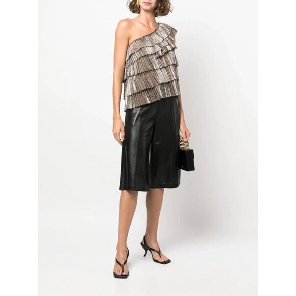 Forte Forte One Shoulder Ruffled Lame Blouse Platino Womens Size 0 US 2 - Picture 1 of 10